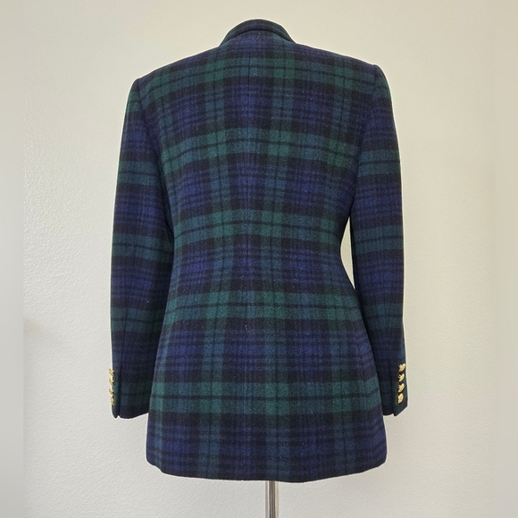 Vintage Ralph Lauren Tartan Plaid Wool Cashmere Check Blazer Green Navy Size 8P - Picture 8 of 15